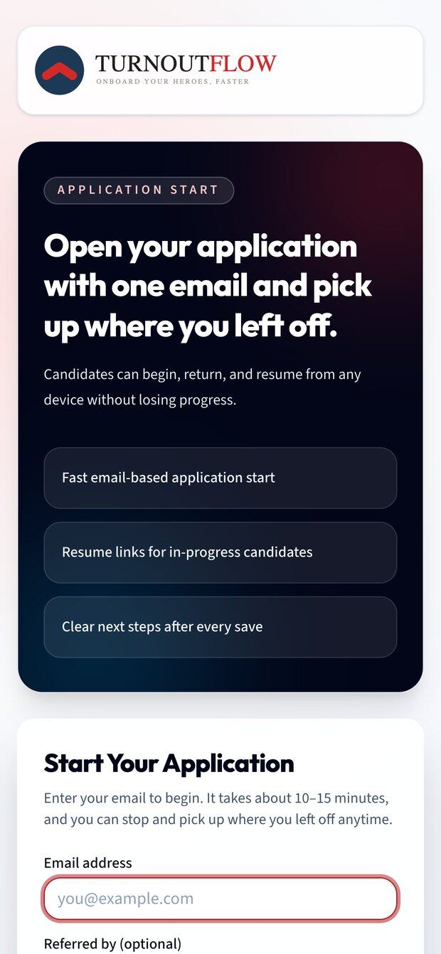 Mobile application start screen asking for an email address to begin